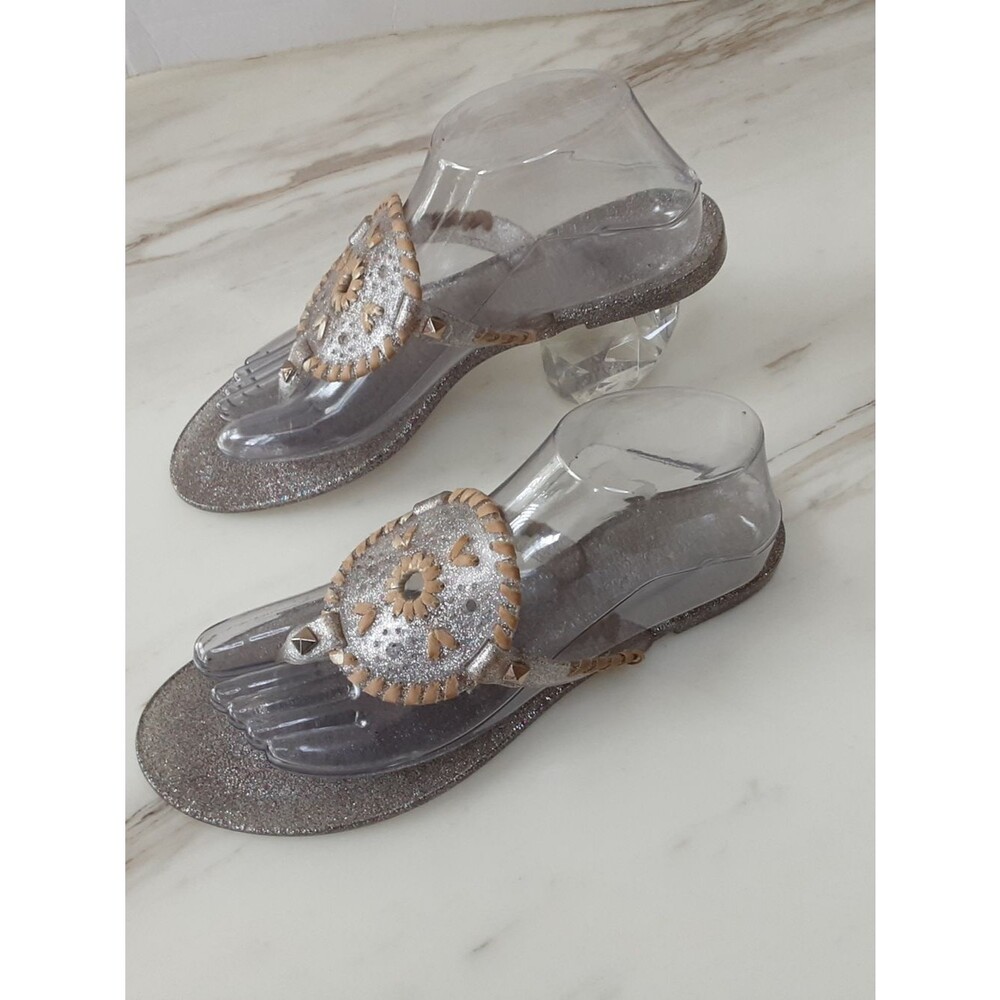 JACK ROGERS Georgica Jelly Glitter Floral T-Strap Thong Sandals Sz 8